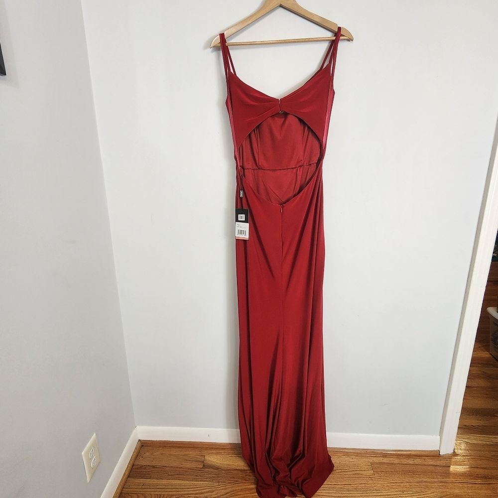 NWT La Femme 28079 Long Surplice Thigh High Slit Open Back Jersey Gown Size 8 - Picture 8 of 14